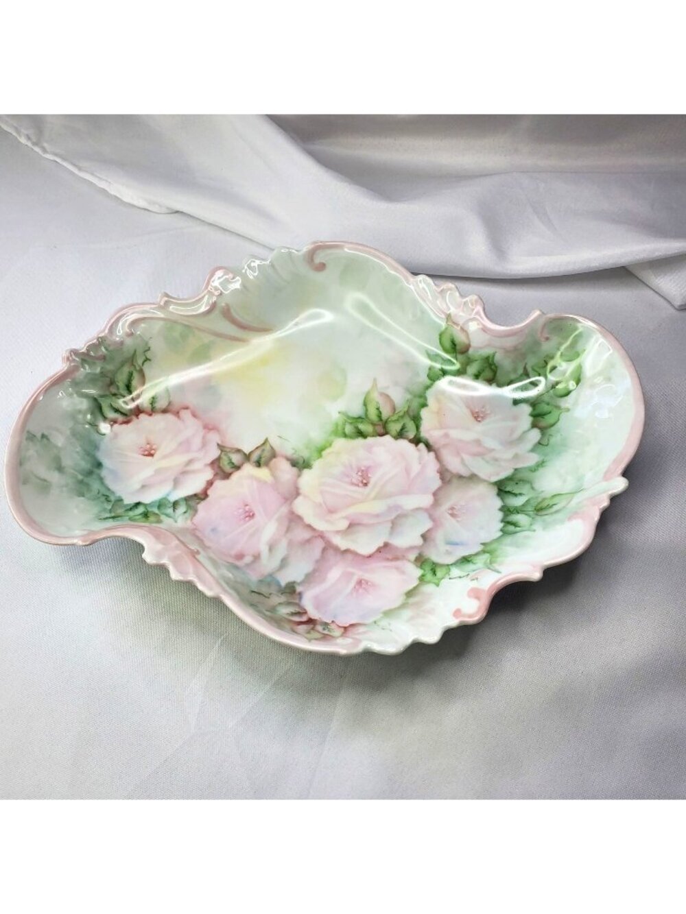 Giraud Limoges France Porcelain Plate With Pink Roses By Elaine Ainsworth